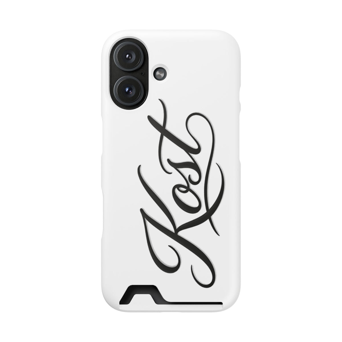 Phone Case with Card Holder – Elegant Black Calligraphy Design