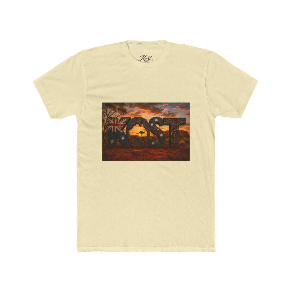 Aussie Sunset Coast T-Shirt — "Aussie" Kangaroo & Boomerang Beach Graphic Tee