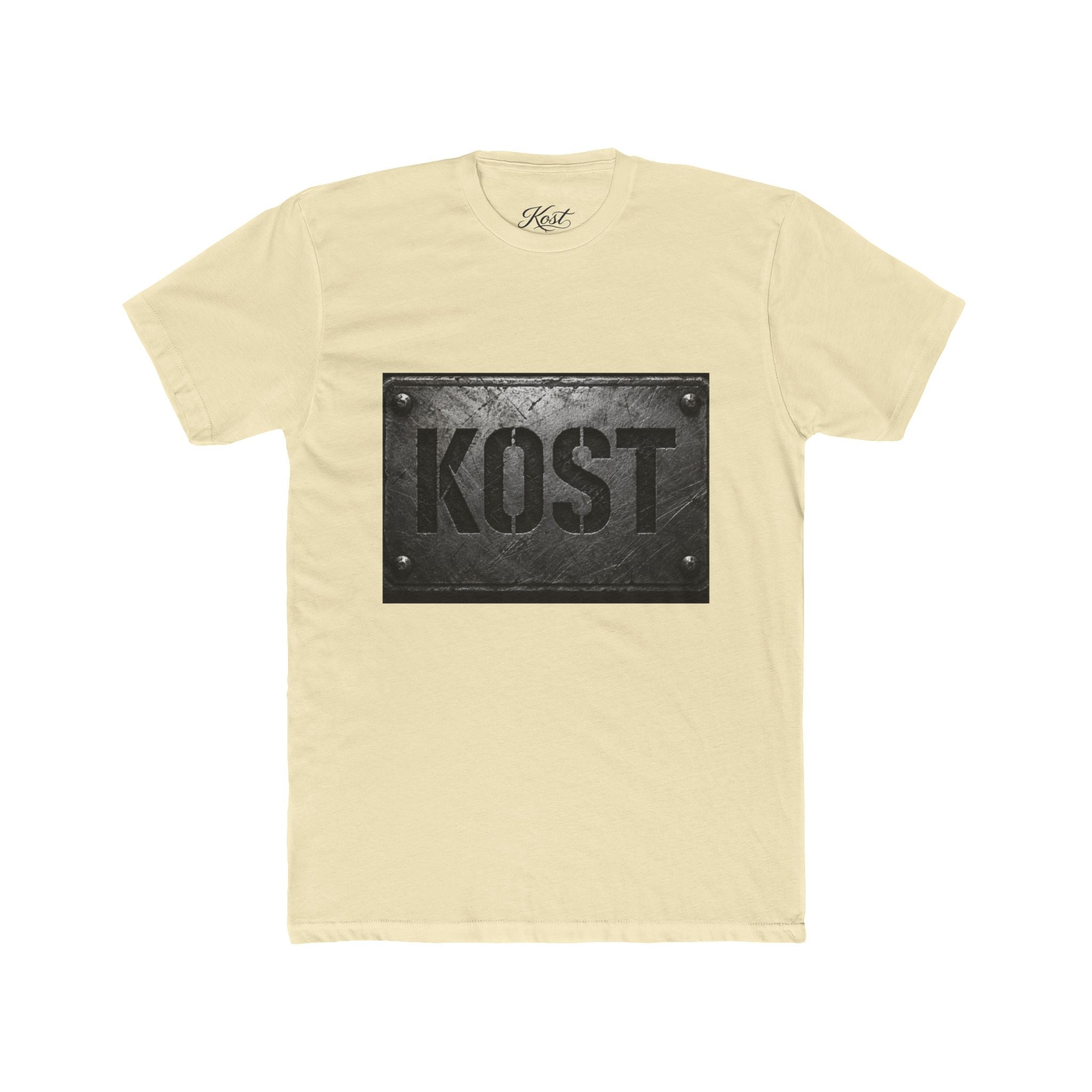 KOST Industrial Metal Plaque T‑Shirt — Vintage Steel Nameplate Tee