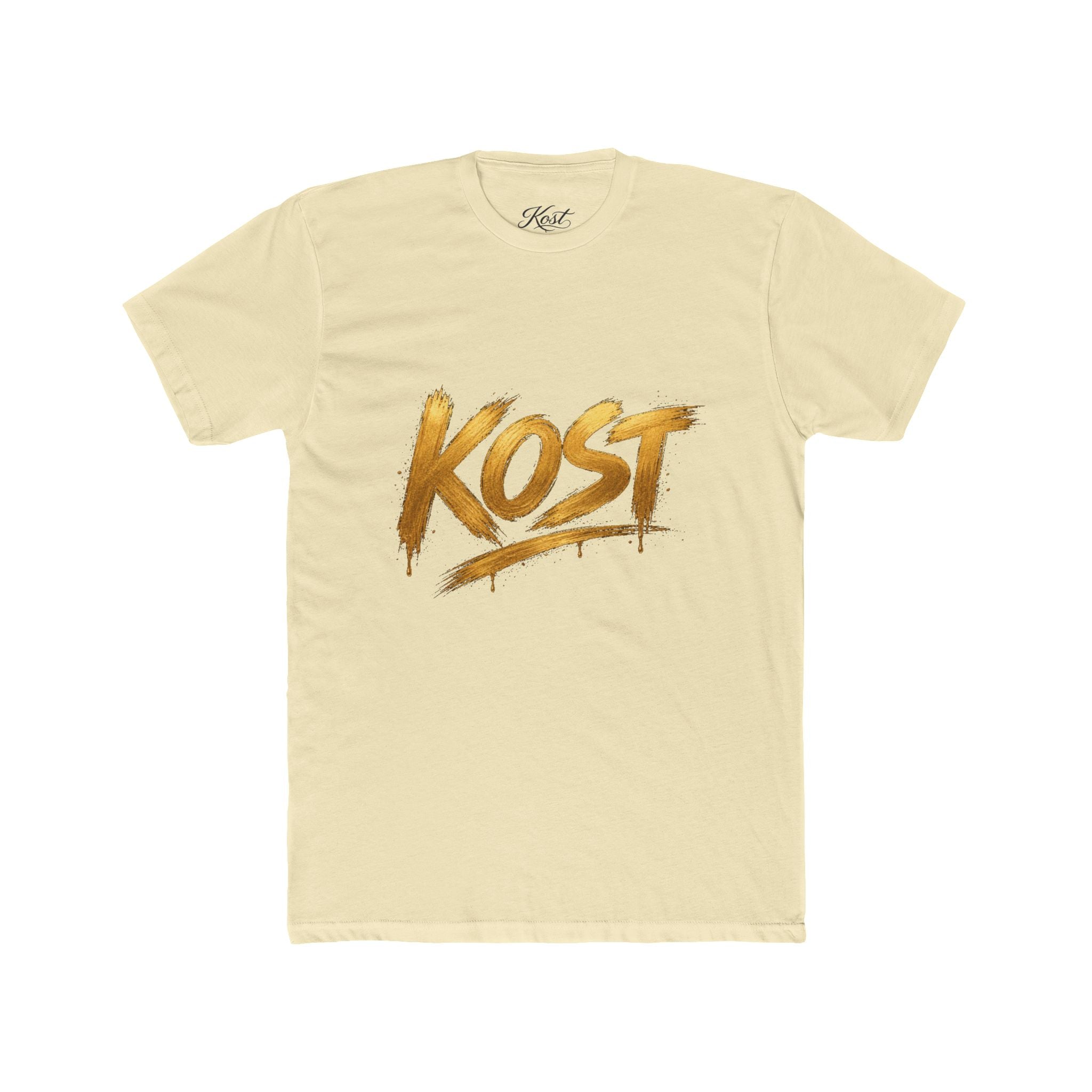 KOST Gold Script T‑Shirt — Streetwear Graphic Tee with Metallic Brush Lettering