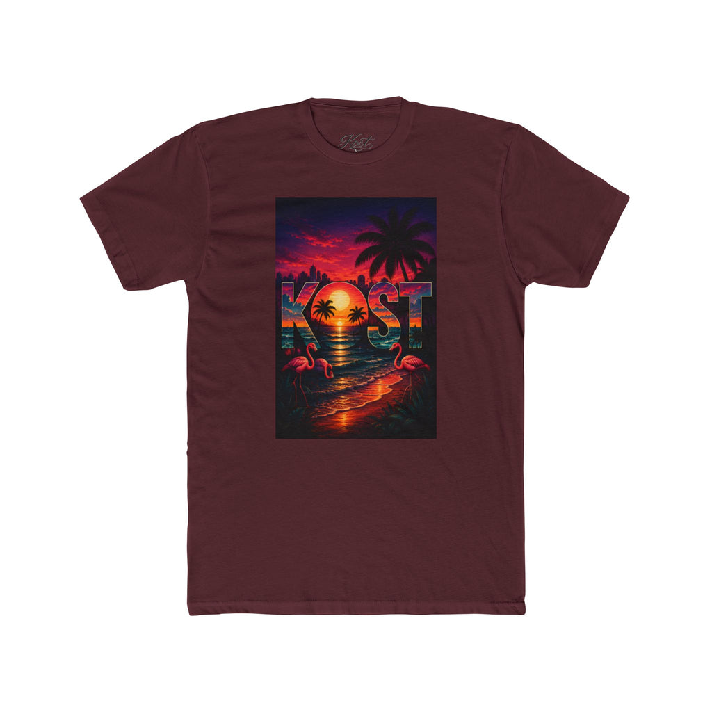 Retro Sunset Beach T-Shirt — 'Coast' Neon Palm Graphic Tee
