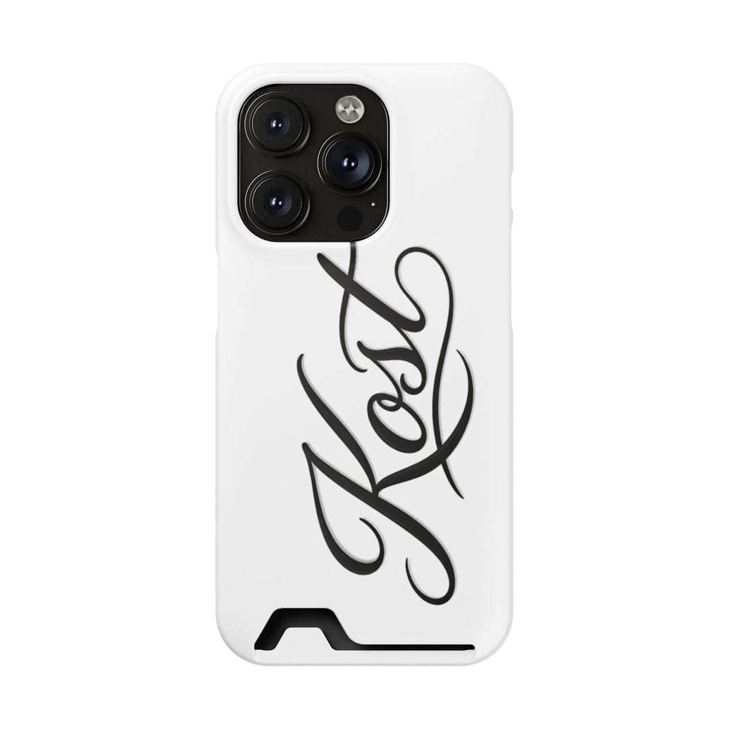 Phone Case with Card Holder – Elegant Black Calligraphy Design