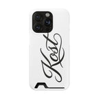 Phone Case with Card Holder – Elegant Black Calligraphy Design