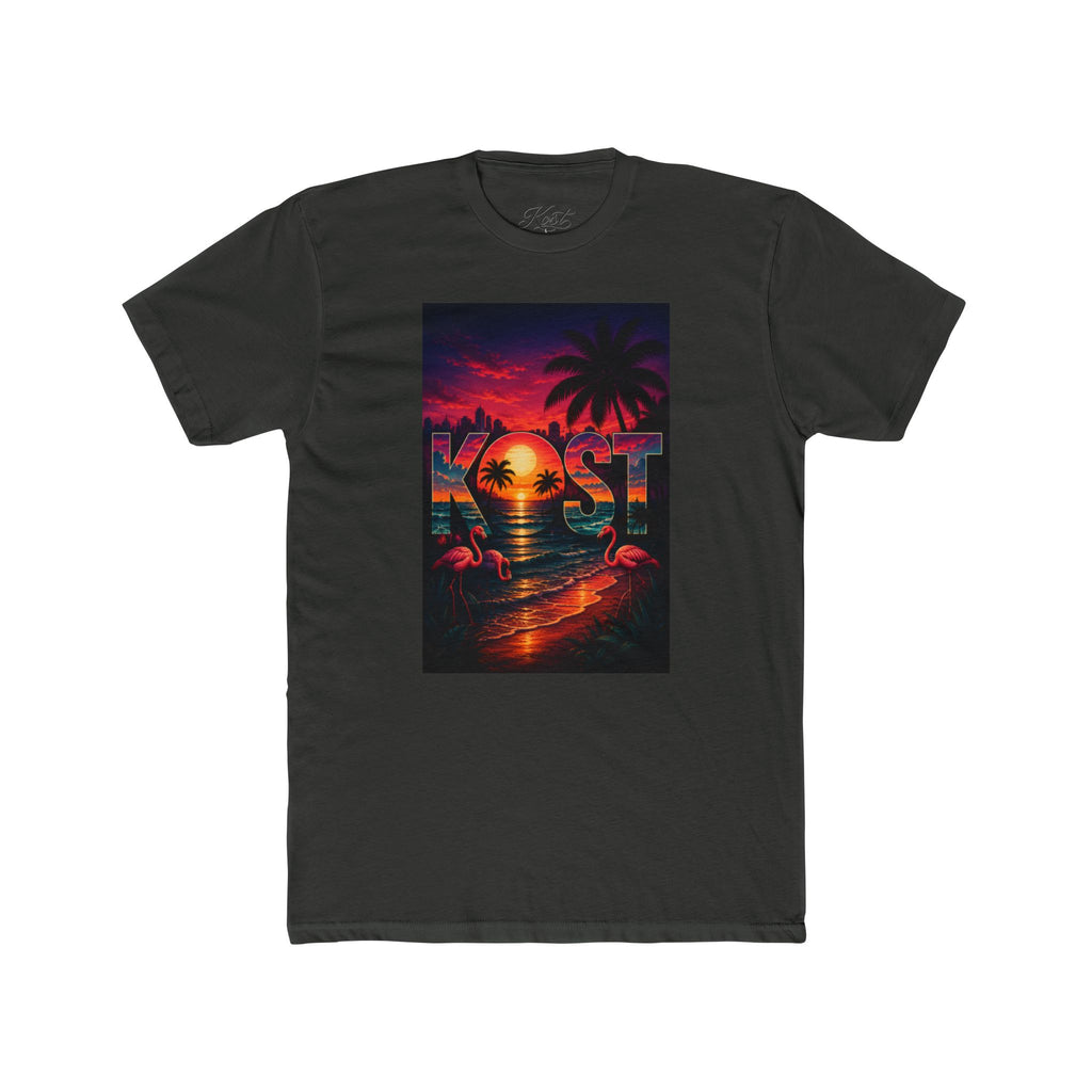 Retro Sunset Beach T-Shirt — 'Coast' Neon Palm Graphic Tee