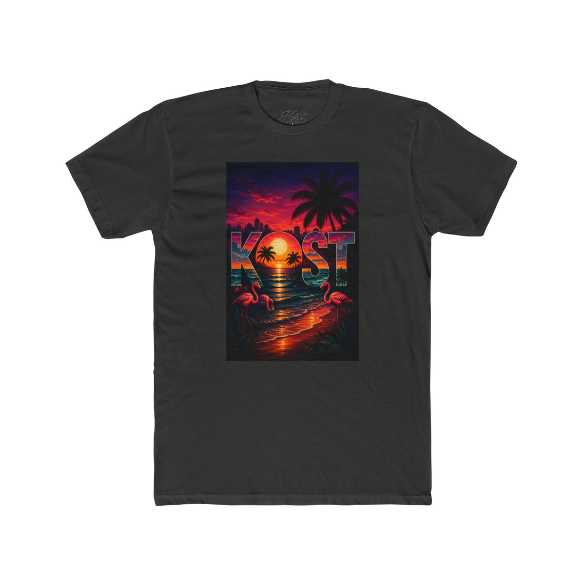 Retro Sunset Beach T-Shirt — 'Coast' Neon Palm Graphic Tee