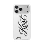 Phone Case with Card Holder – Elegant Black Calligraphy Design