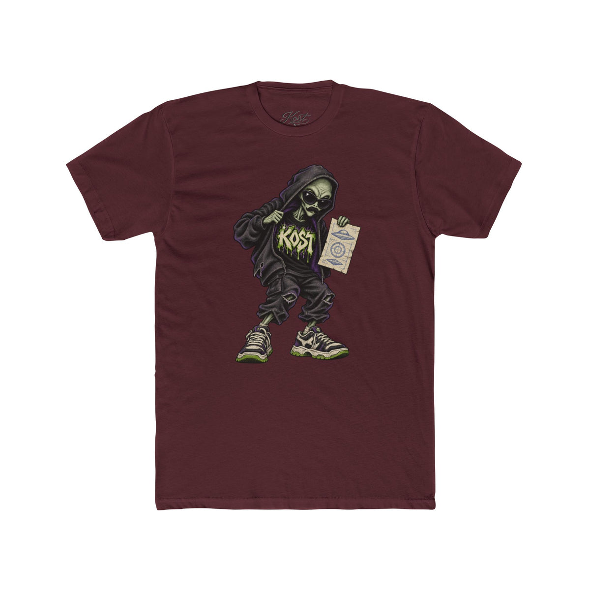 Skull Hood Crew Tee — Grunge Streetwear Graphic T-Shirt with 'Kost' Design