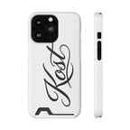 Phone Case with Card Holder – Elegant Black Calligraphy Design