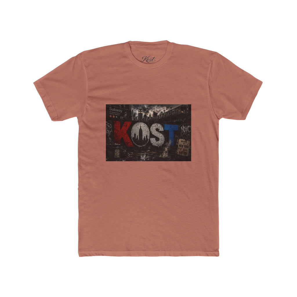 KOST Vintage Band Tee — Distressed Red, White & Blue Music Graphic