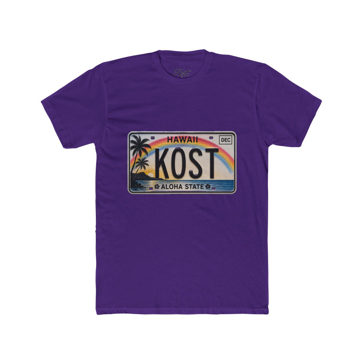 Hawaii License Plate Tee – KOST Aloha State Retro Palm Rainbow T-Shirt