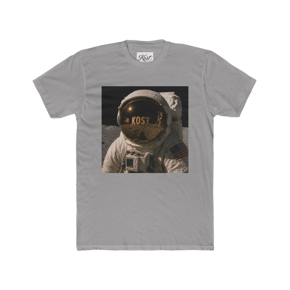 Astronaut Helmet Tee — 'KOST' Reflective Space Graphic T‑Shirt