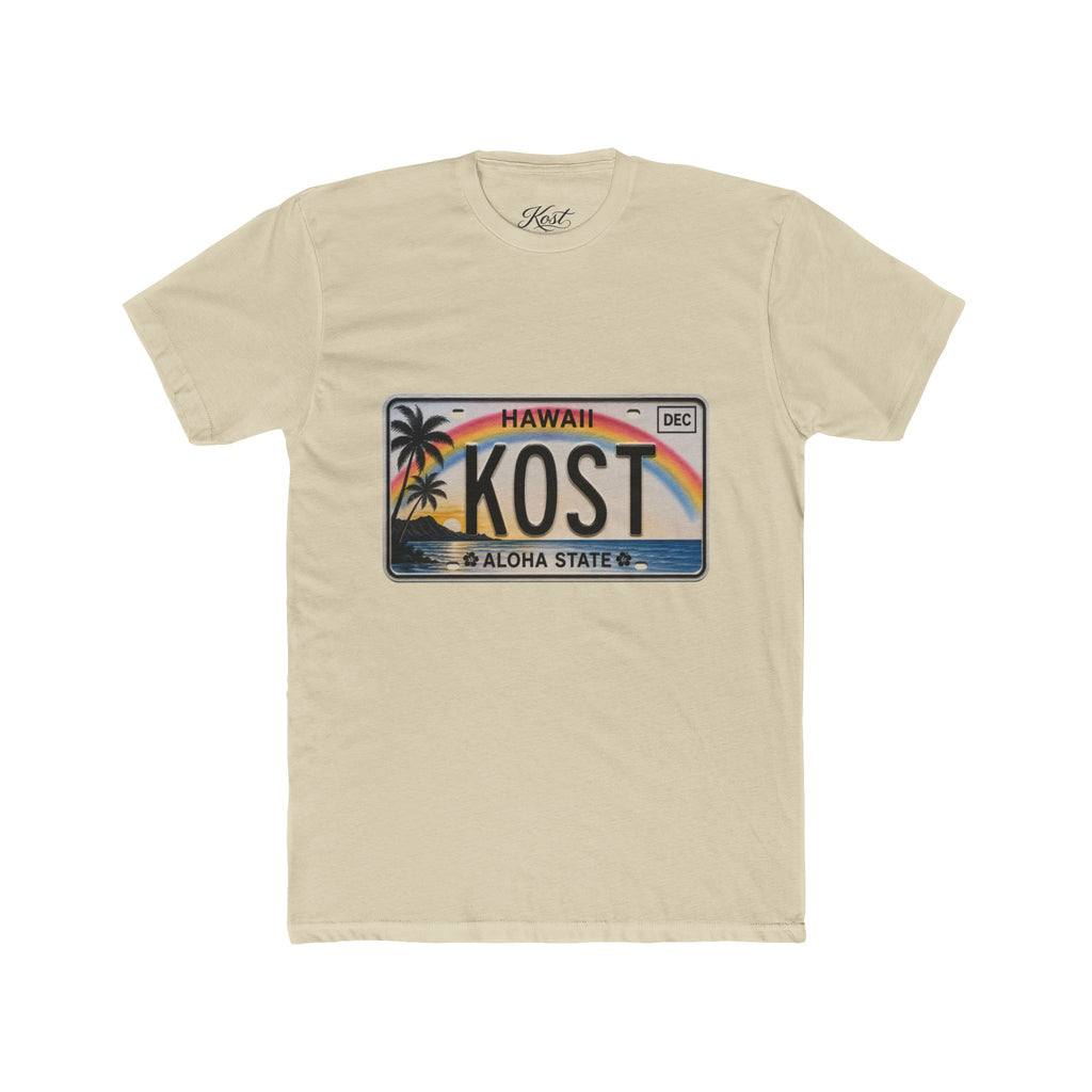 Hawaii License Plate Tee – KOST Aloha State Retro Palm Rainbow T-Shirt