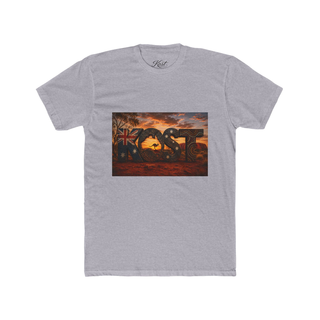 Aussie Sunset Coast T-Shirt — "Aussie" Kangaroo & Boomerang Beach Graphic Tee