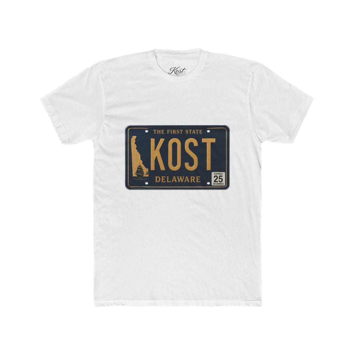 Delaware License Plate Tee — KOST Vintage State Plate T‑Shirt