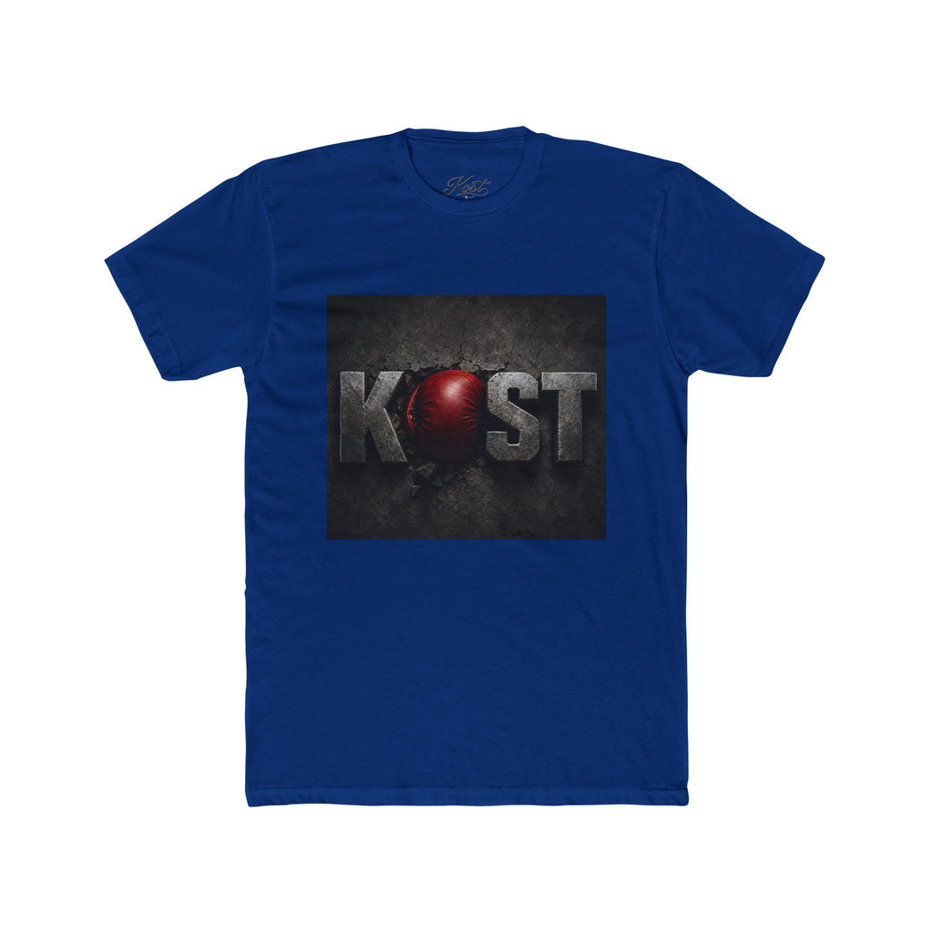 KOST Logo T-Shirt — Distressed Metallic Text with Red Orb Graphic