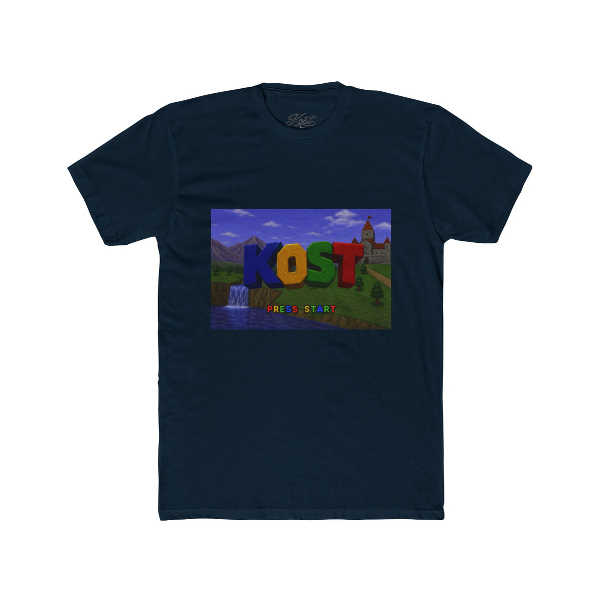 KOST Minecraft-Style Graphic Tee — Colorful Block Letter Landscape Shirt