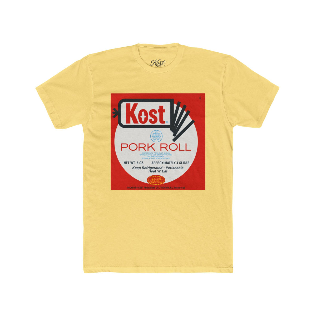 Pork Roll Graphic Tee — Retro 'Kost' Label Vintage Food Shirt