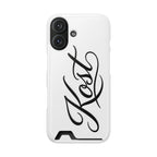 Phone Case with Card Holder – Elegant Black Calligraphy Design