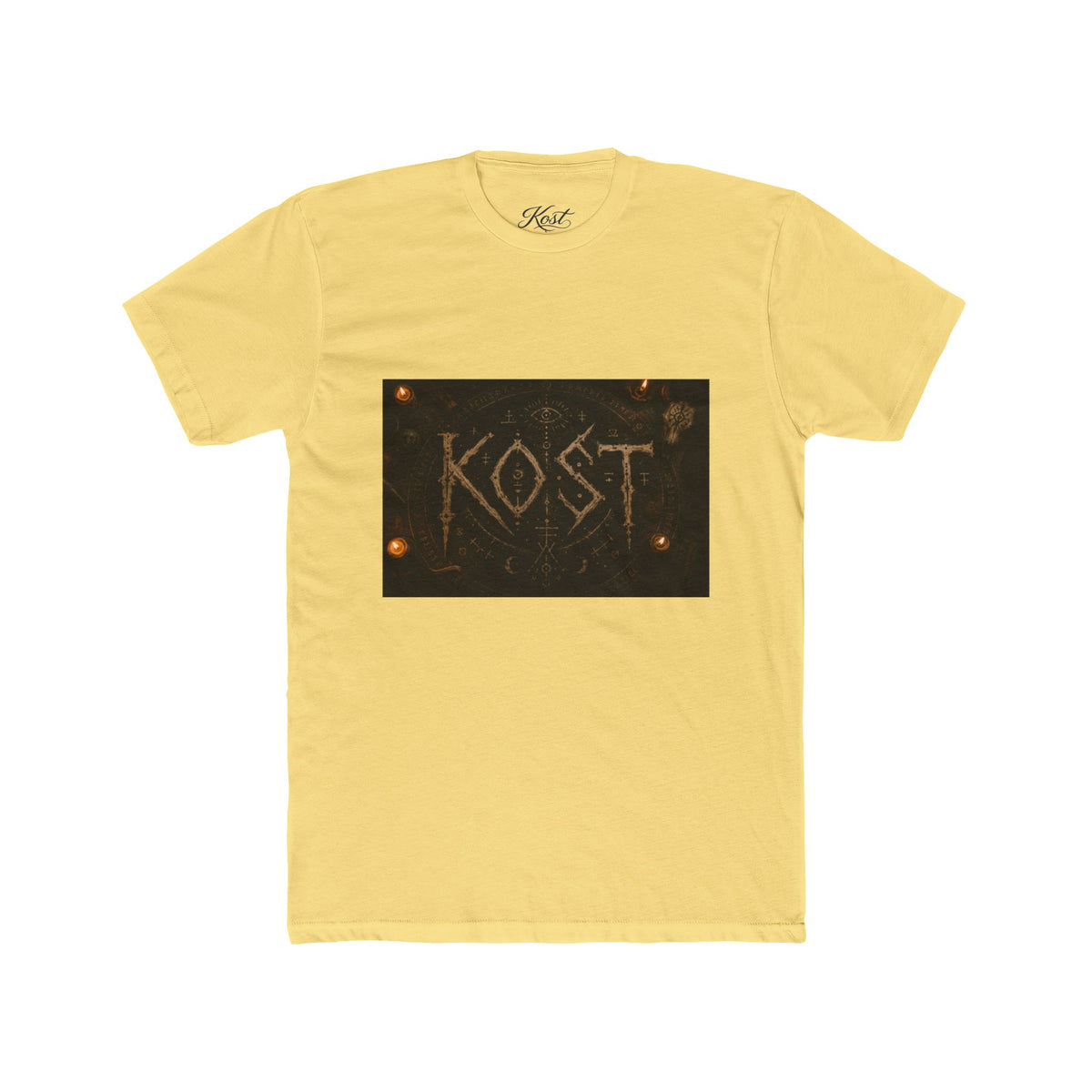 KÖST Rustic Firebrand Tee — Vintage Burned Lettering Graphic T-Shirt