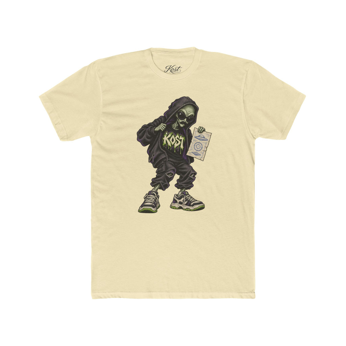 Skull Hood Crew Tee — Grunge Streetwear Graphic T-Shirt with 'Kost' Design