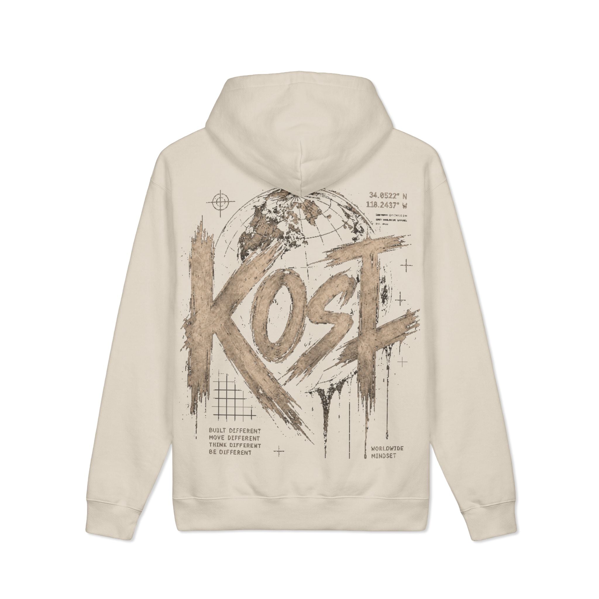 KOST Globe Graphic Hoodie — Vintage Earthtone Logo Heavyweight Sweatshirt