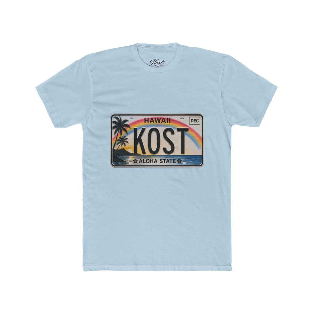 Hawaii License Plate Tee – KOST Aloha State Retro Palm Rainbow T-Shirt