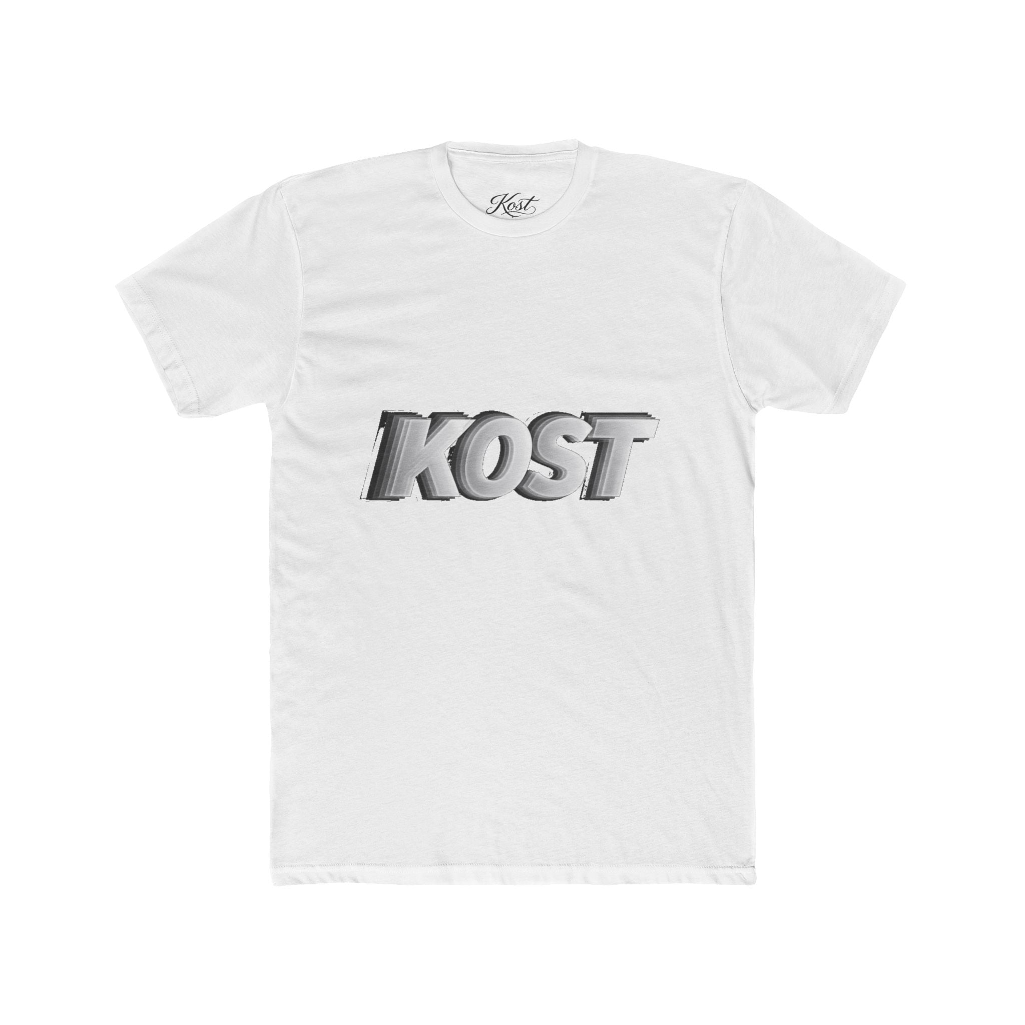 KOST 3D Metallic Logo Tee — White Graphic Crewneck T-Shirt