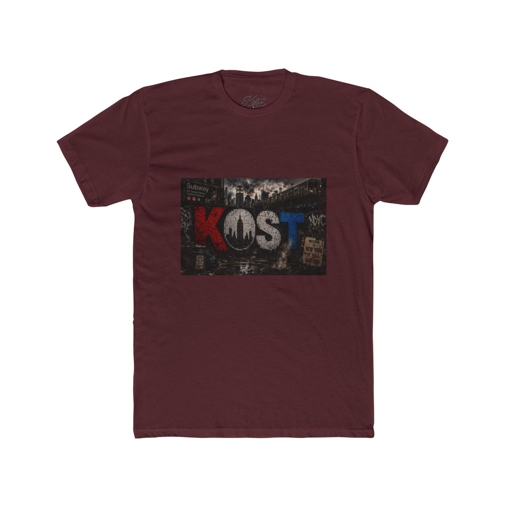 KOST Vintage Band Tee — Distressed Red, White & Blue Music Graphic