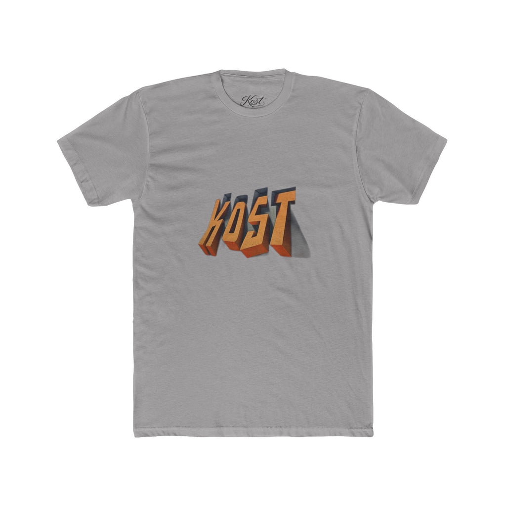 Retro 3D 'KOST' Graphic Tee — Vintage Orange Shadow Cotton T-Shirt