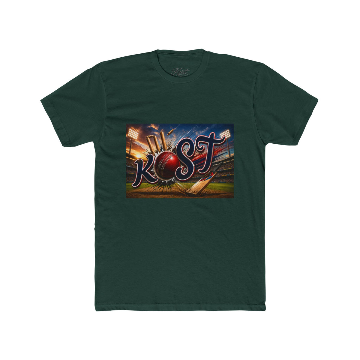 Rost Cityscape Crew Tee — Retro Neon Script Graphic T-Shirt