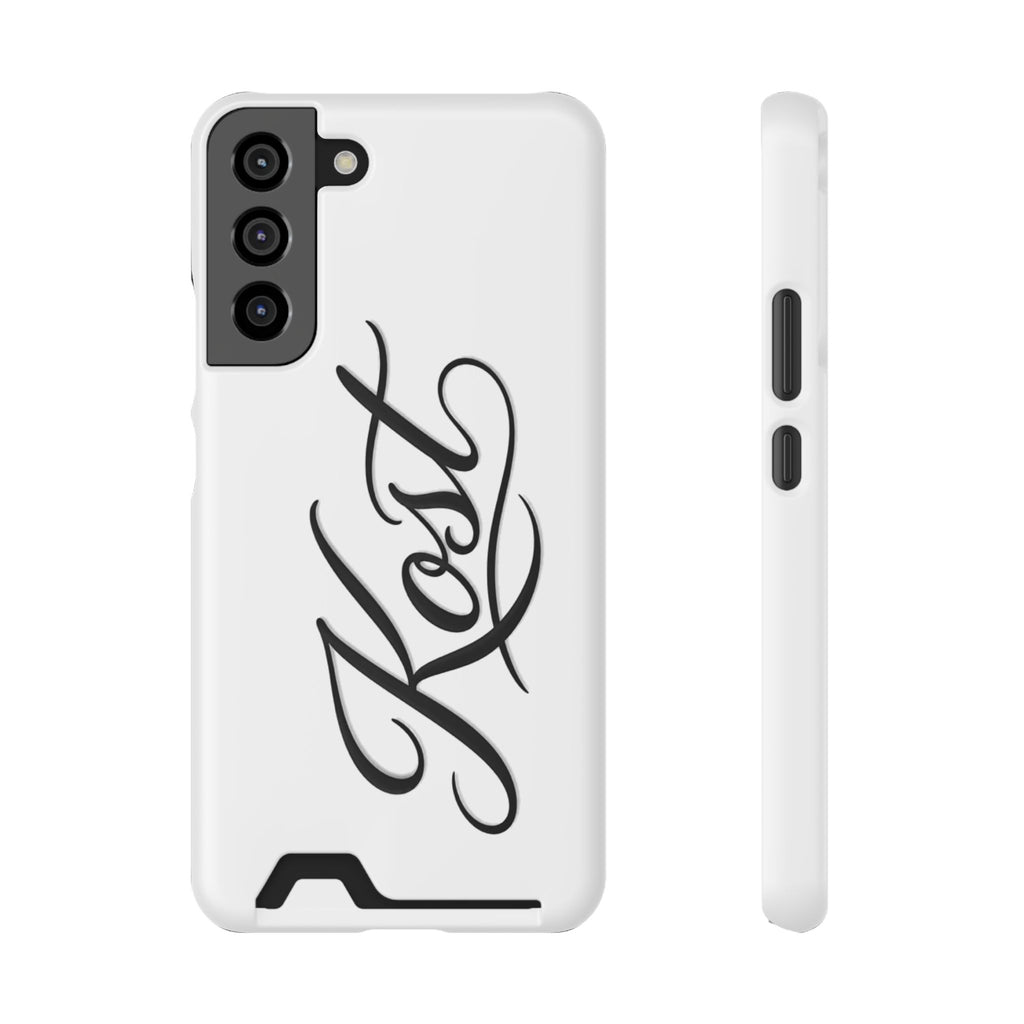 Phone Case with Card Holder – Elegant Black Calligraphy Design