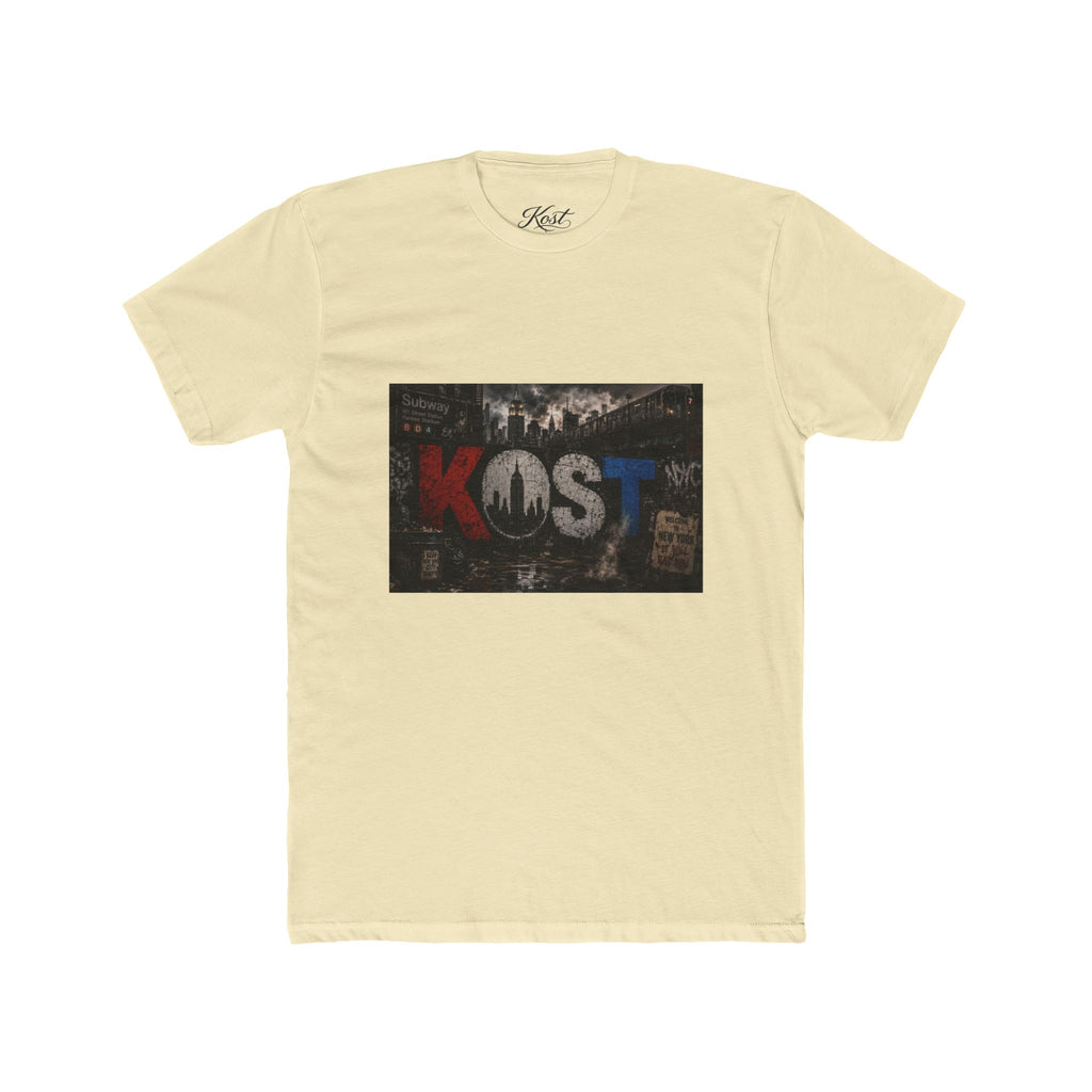 KOST Vintage Band Tee — Distressed Red, White & Blue Music Graphic