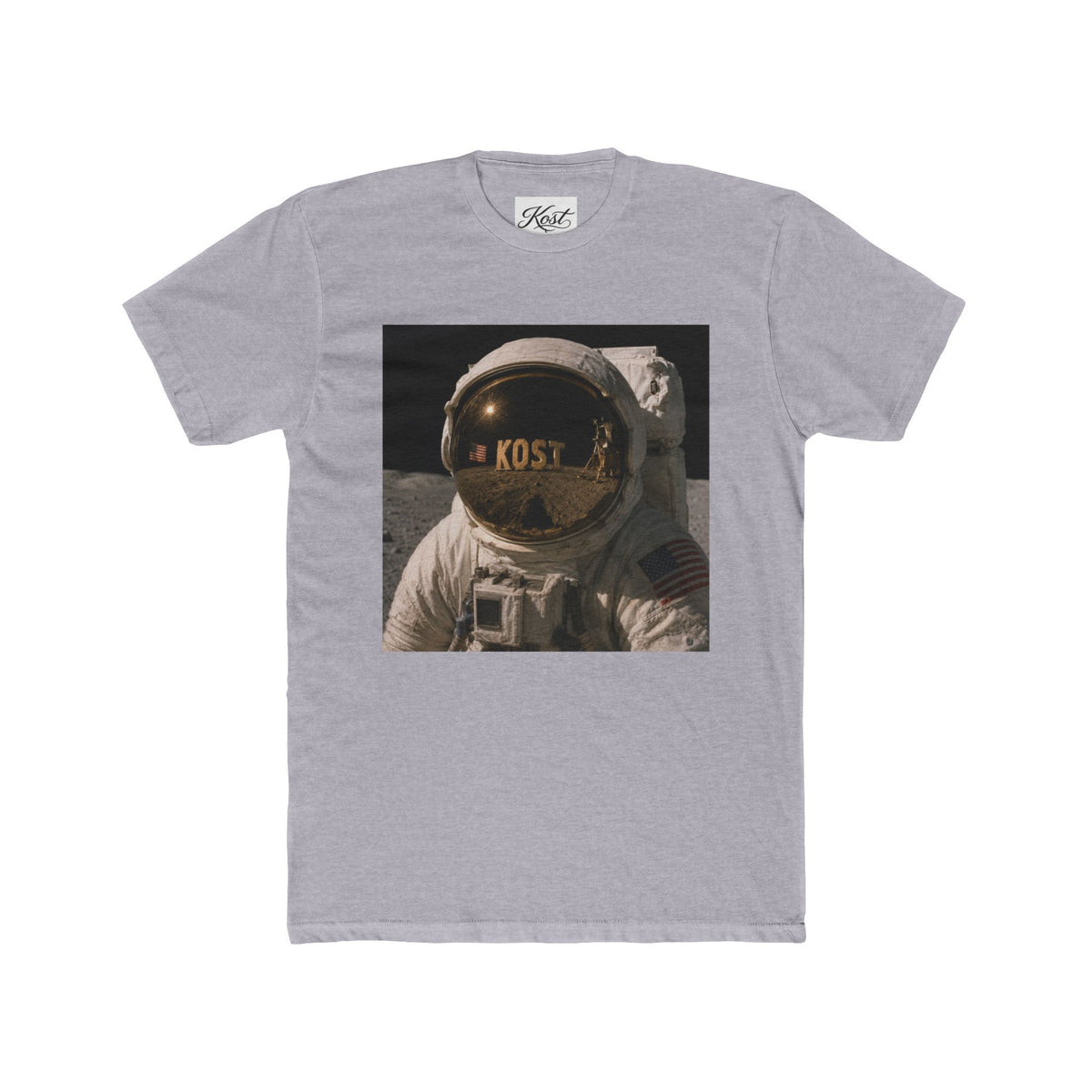 Astronaut Helmet Tee — 'KOST' Reflective Space Graphic T‑Shirt