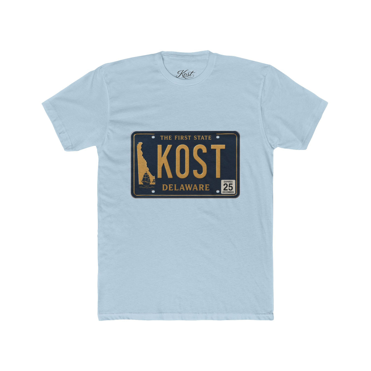 Delaware License Plate Tee — KOST Vintage State Plate T‑Shirt