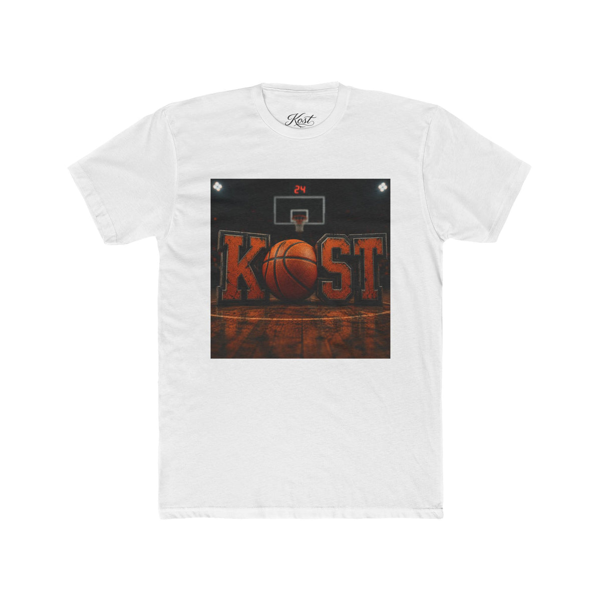 Basketball Court Graphic Tee — 'KOST' Logo with Basketball