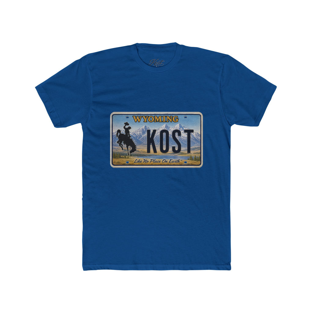 Wyoming License Plate Tee — 'KOST' Cowboy Scenic Graphic T-Shirt
