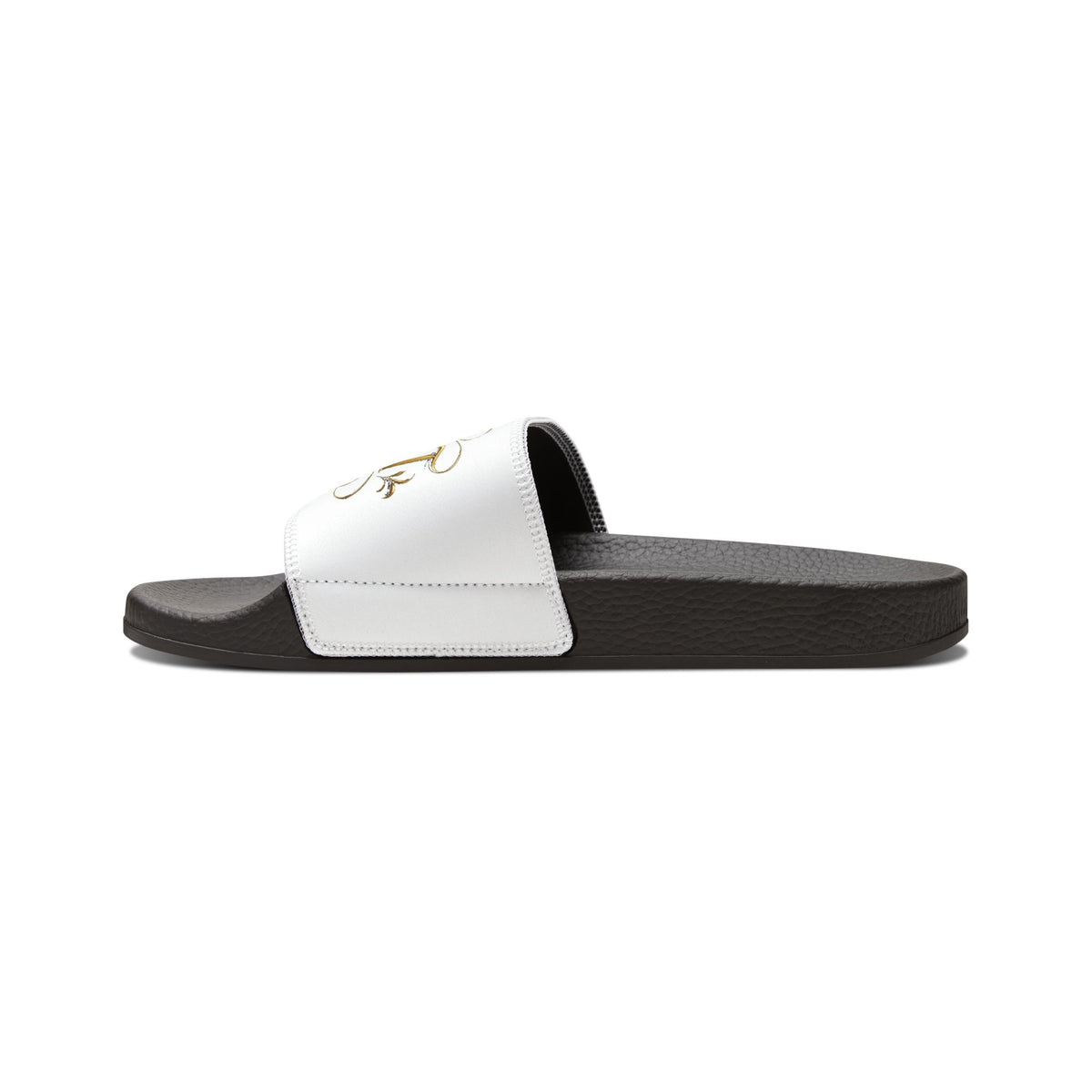 Men’s White Slide Sandals with Gold Rose Monogram