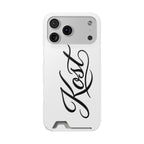 Phone Case with Card Holder – Elegant Black Calligraphy Design