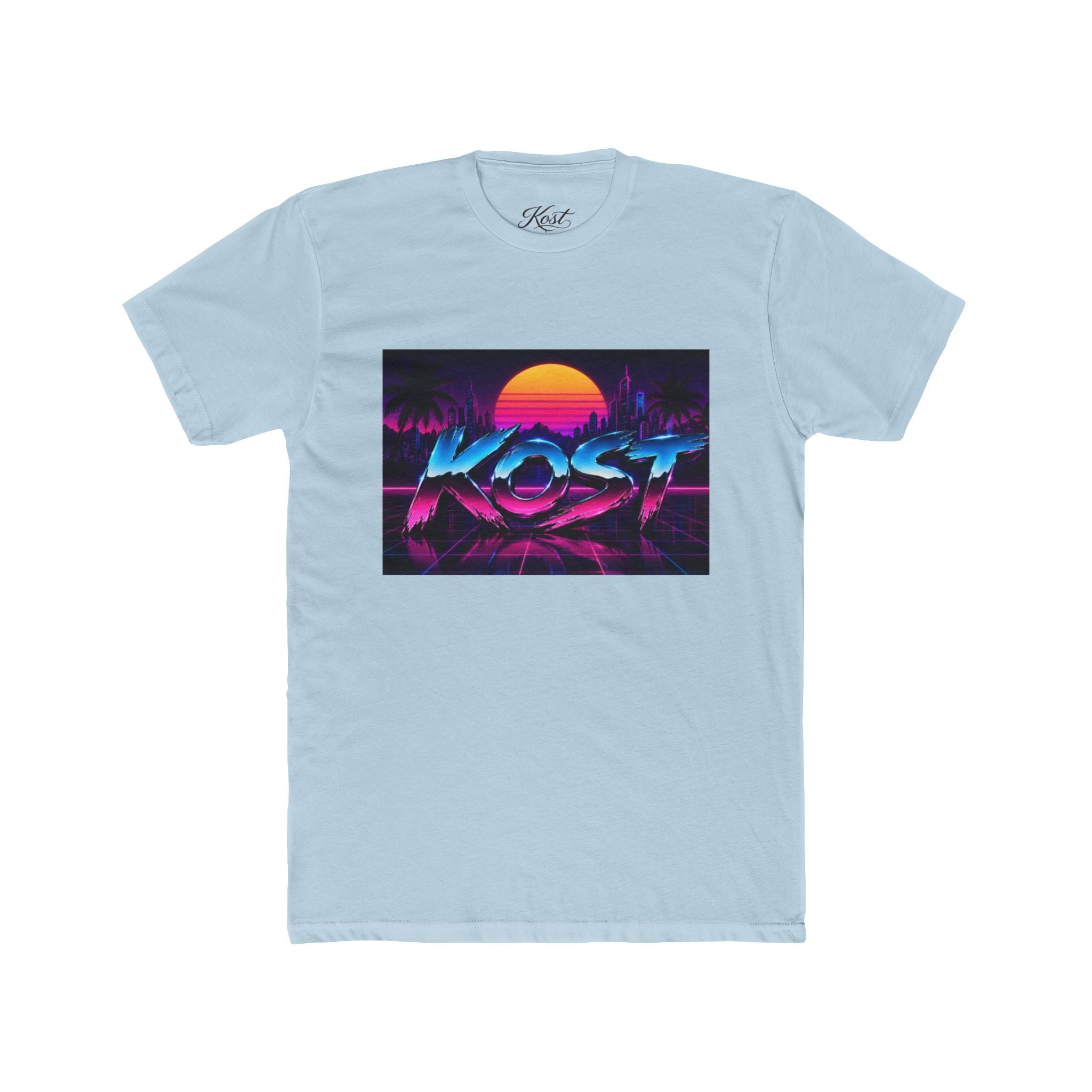 Retro Sunset "ROST" Graphic Tee — 80s Vaporwave Palm Beach T-Shirt
