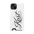 Phone Case with Card Holder – Elegant Black Calligraphy Design