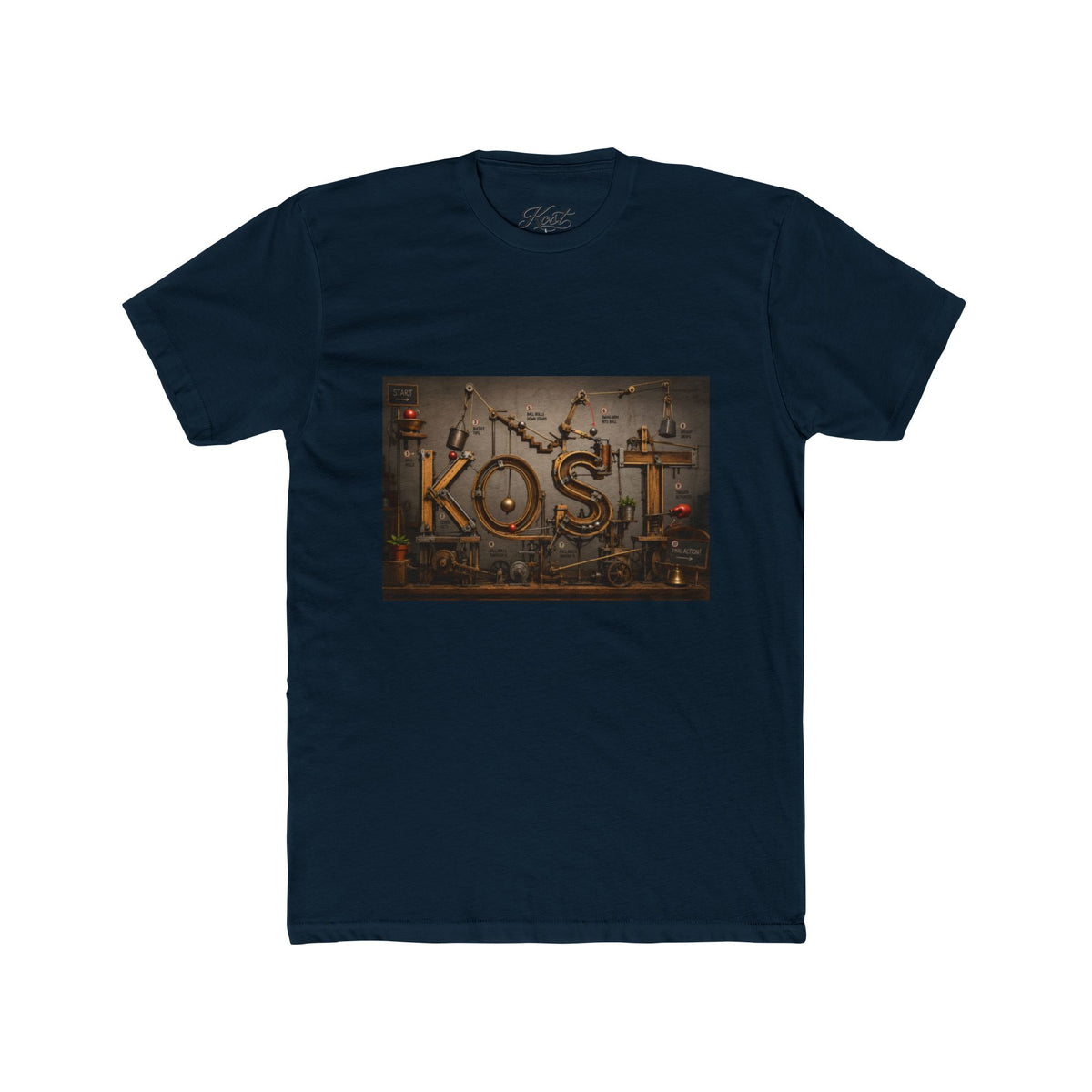 Retro Industrial 'KOST' Graphic Tee — Vintage Steampunk Lettering Shirt