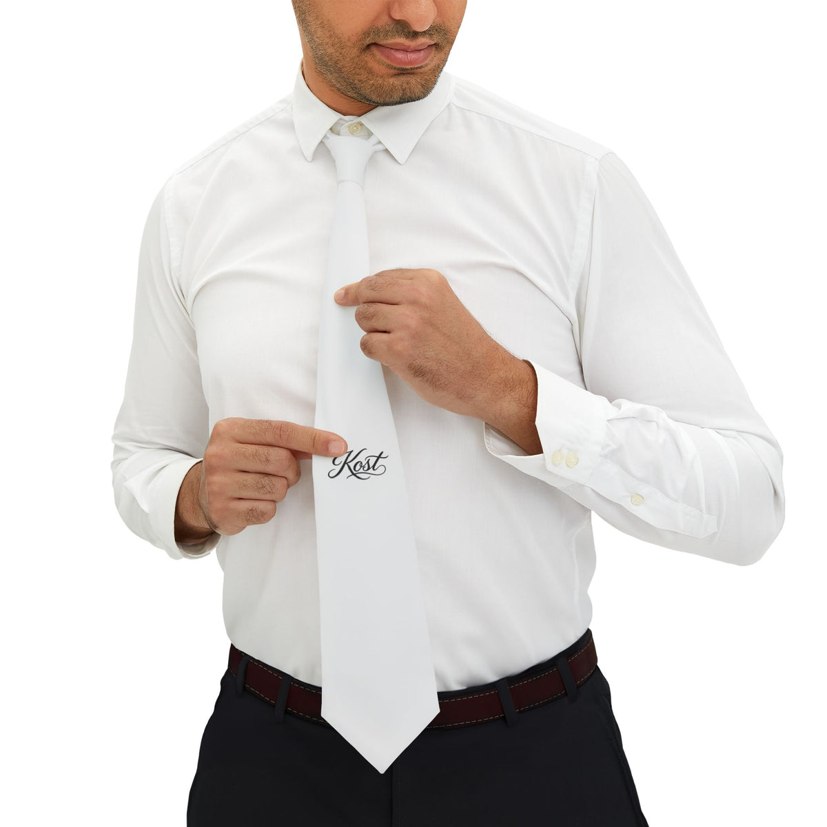 White Necktie with Elegant Script Monogram
