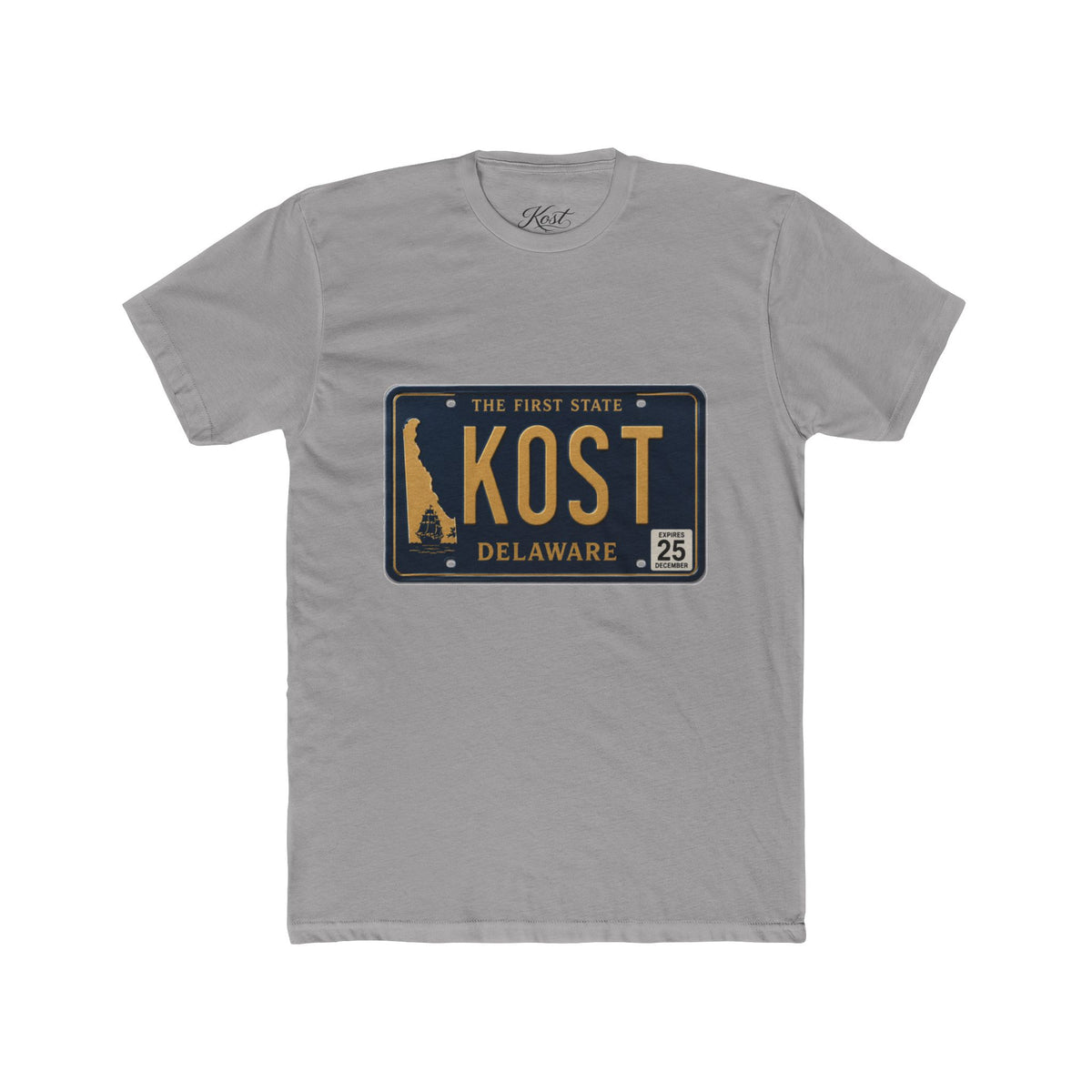 Delaware License Plate Tee — KOST Vintage State Plate T‑Shirt