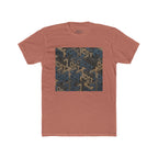 Geometric Maze Graphic Tee — Vintage Blue & Brown Optical Pattern