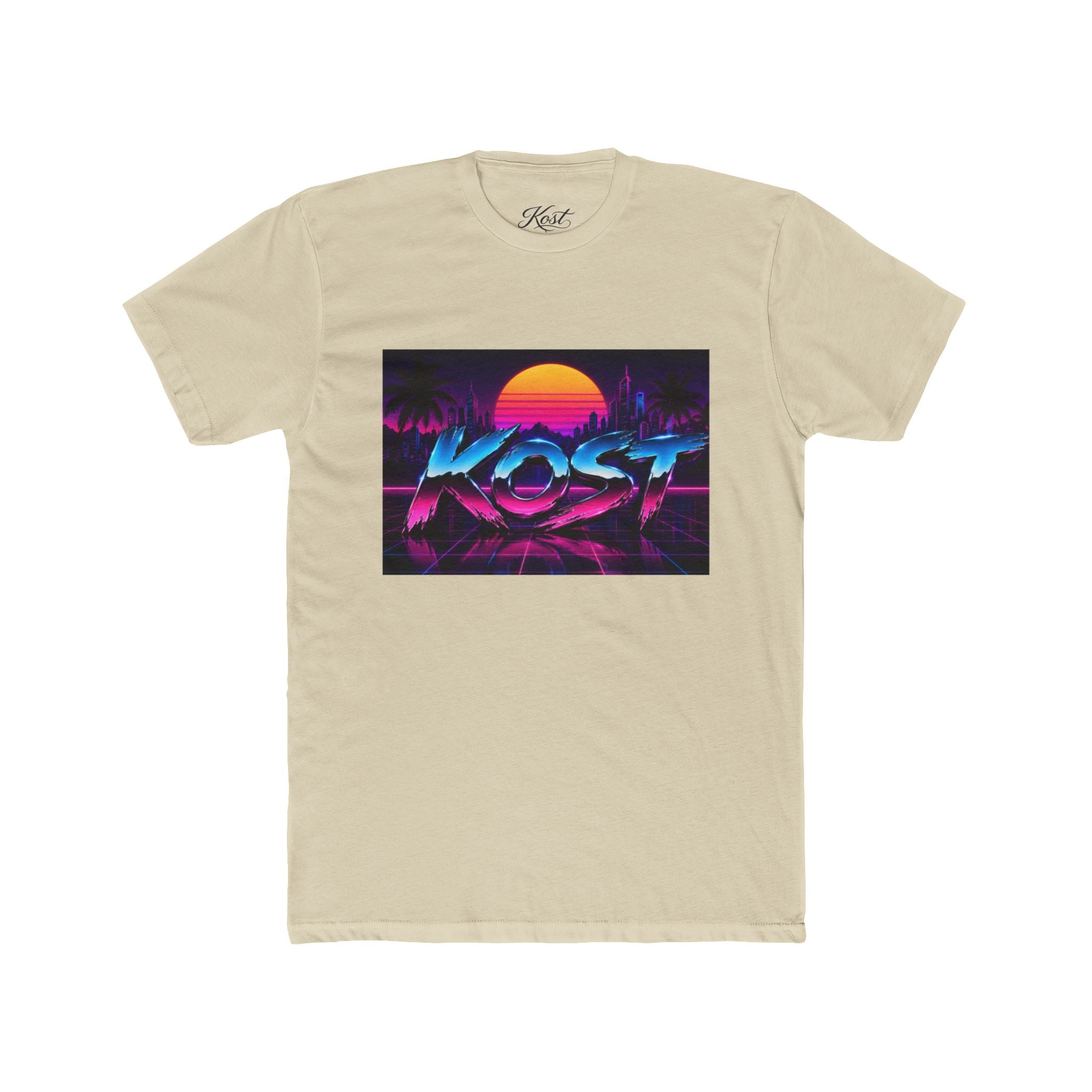 Retro Sunset "ROST" Graphic Tee — 80s Vaporwave Palm Beach T-Shirt