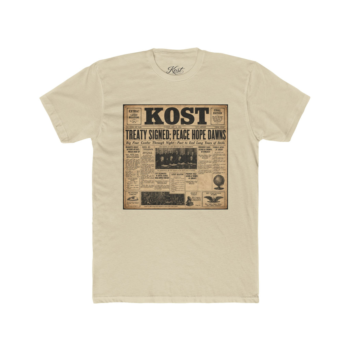 Vintage Newspaper 'Kost' Graphic Tee – Retro Headline Shirt