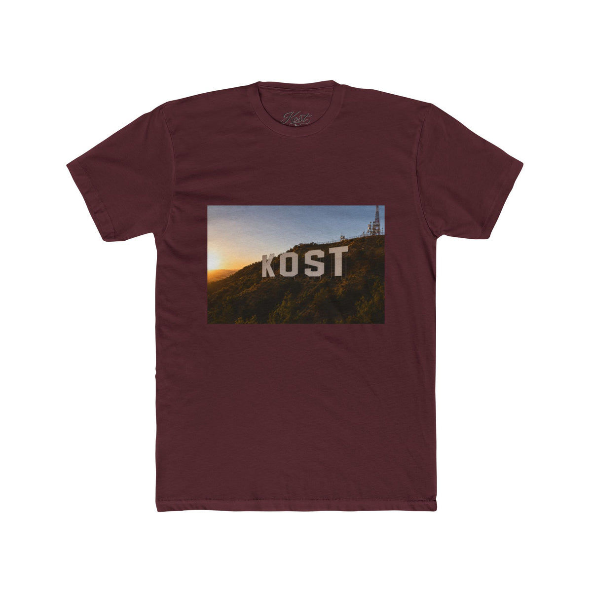 KOST Sunset Hollywood Sign Photo Tee — Vintage LA Skyline Graphic T-Shirt
