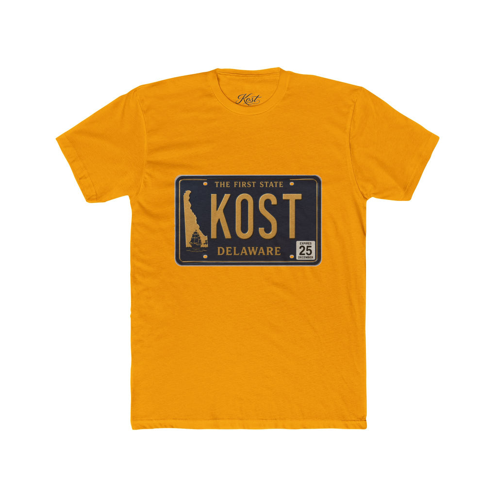 Delaware License Plate Tee — KOST Vintage State Plate T‑Shirt