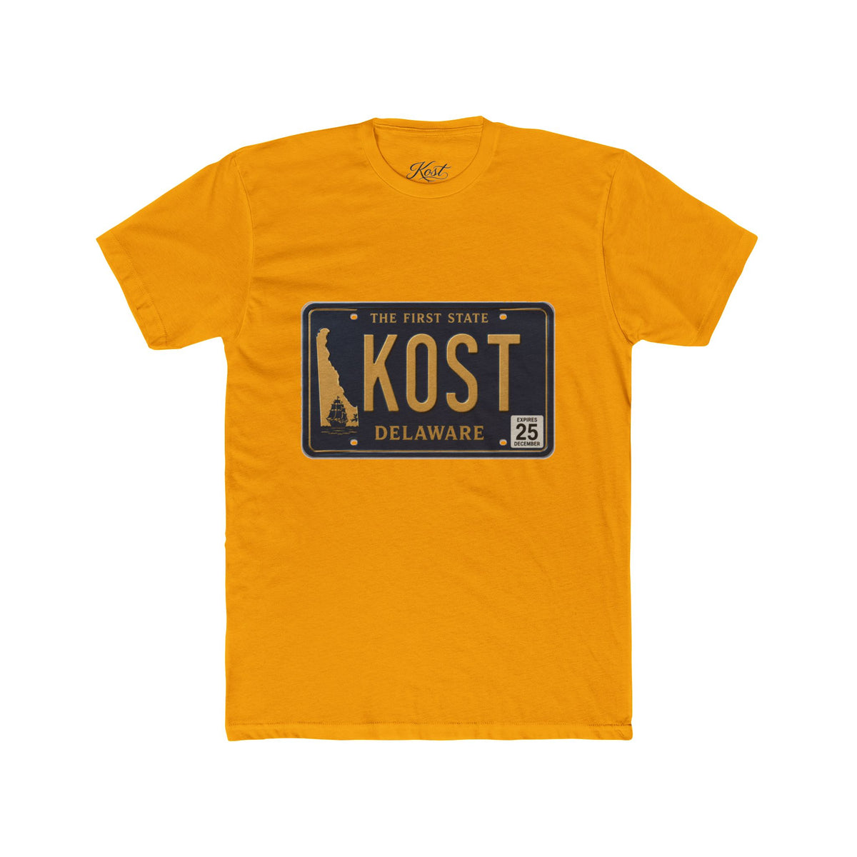 Delaware License Plate Tee — KOST Vintage State Plate T‑Shirt
