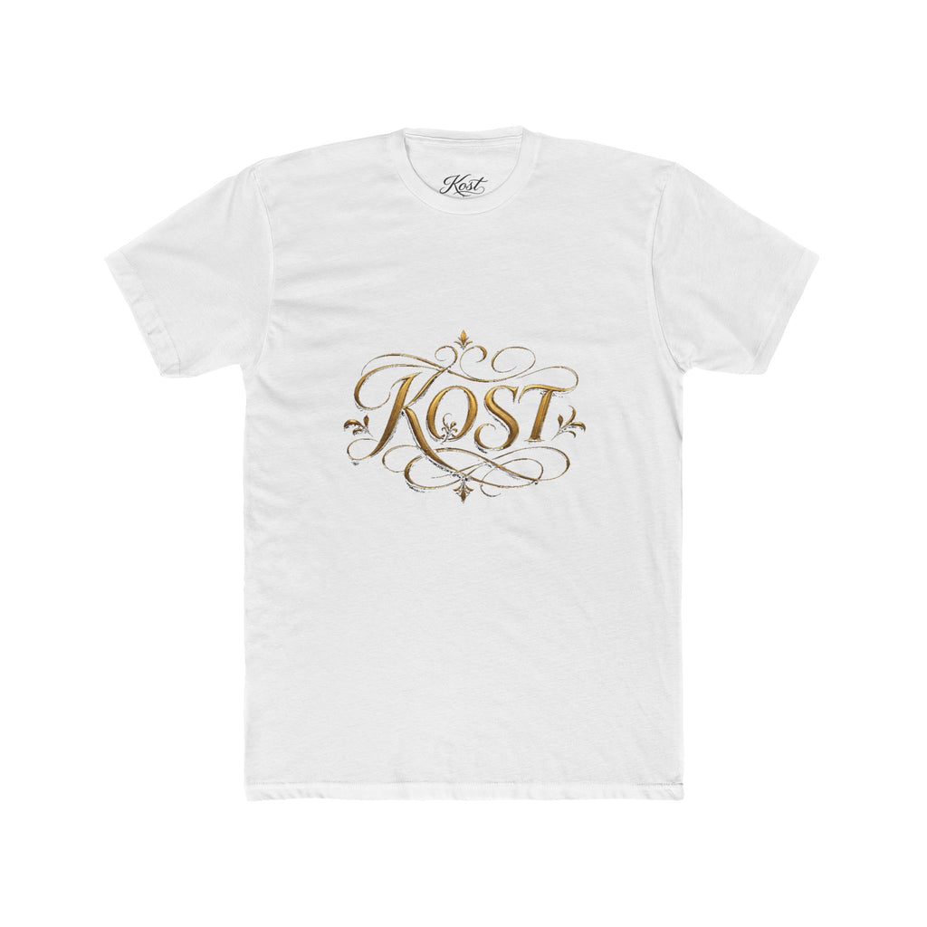 KOST Script Logo Tee — Elegant Gold Calligraphy Cotton T‑Shirt